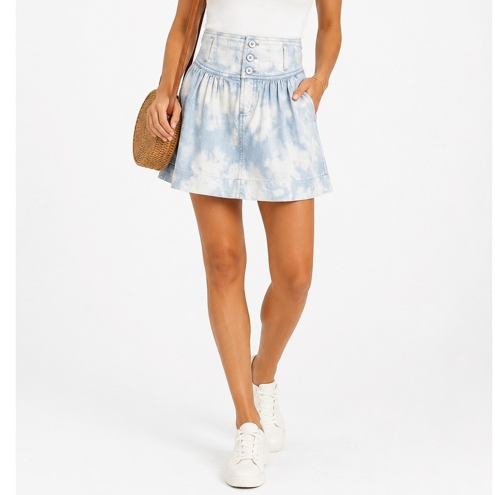 American Eagle Outfitters Womens Blue Stone Wash Y2K Denim Flare Mini Skirt Sz S
